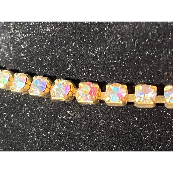 Vintage Irredescent Rhinestone Necklace & Clip On Earrings Set - Picture 7 of 15